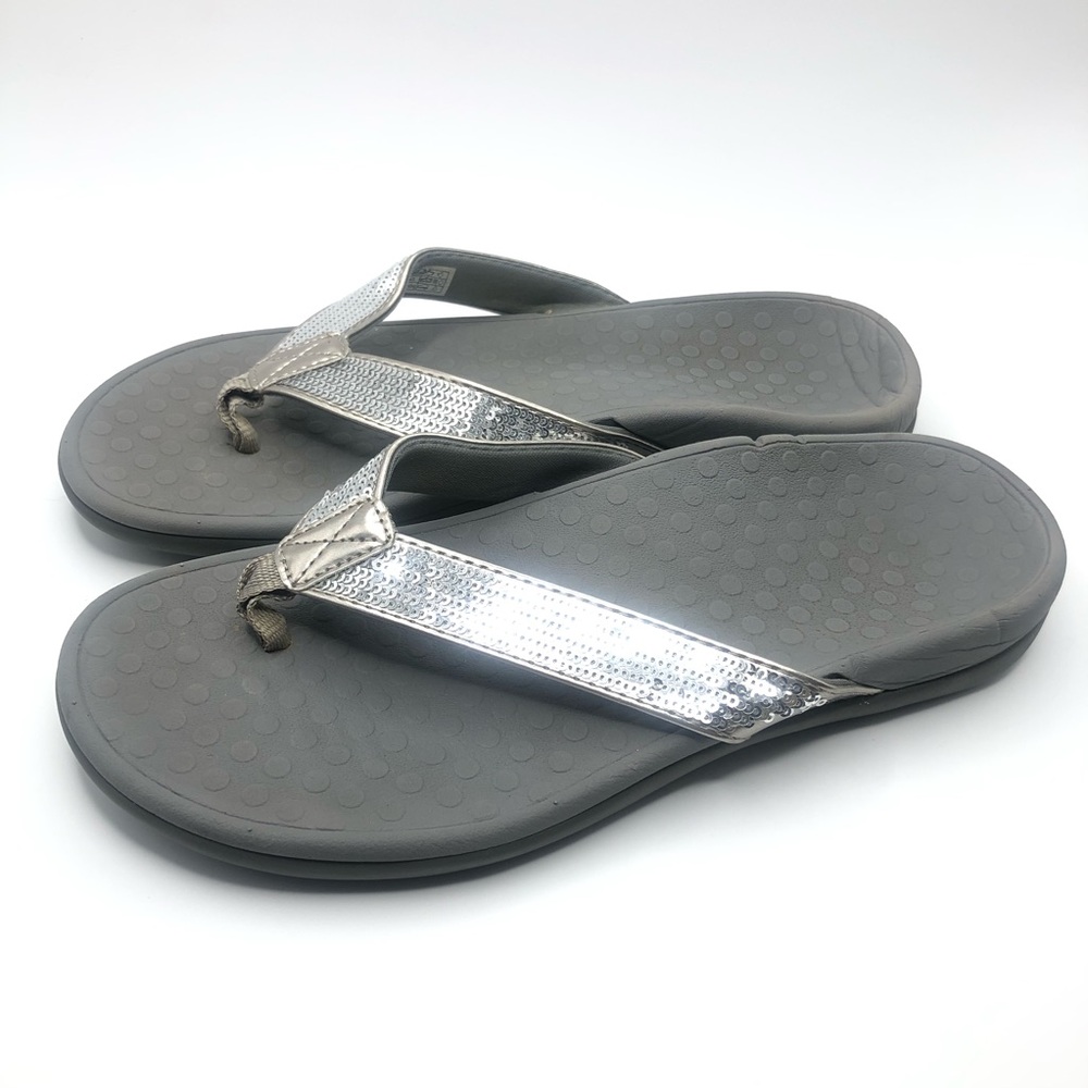 Vionic Tide Silver Sequins Post Thong Sandals Siz… - image 3